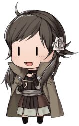 Rule 34 | 1girl, boots, brown eyes, brown hair, collared cloak, commission, fayetism, fire emblem, fire emblem fates, flower, freckles, hair flower, hair ornament, high collar, jirachirachi, leather, leather boots, mozu (fire emblem), nintendo, second-party source, solo, swept bangs, wrist guards