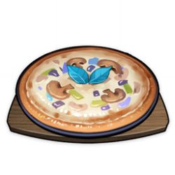 Rule 34 | alternate color, artist request, commentary, cutting board, english commentary, food, food focus, game cg, garnish, genshin impact, leaf, lowres, mushroom, no humans, official art, pizza, simple background, still life, third-party source, transparent background, tray