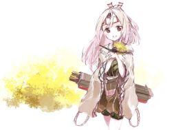 Rule 34 | 1girl, :d, aircraft, arrow (projectile), blush, brown eyes, cowboy shot, flight deck, flower, hachimaki, headband, high ponytail, japanese clothes, kantai collection, kimono, kokonoha kitori, light brown hair, long hair, long sleeves, looking at viewer, machinery, open mouth, quiver, remodel (kantai collection), rigging, shorts, smile, solo, wide sleeves, zuihou (kancolle)