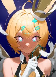 Rule 34 | 1girl, absurdres, ahoge, bare shoulders, blonde hair, blue eyes, bright pupils, card, closed mouth, collared shirt, commentary request, cross-shaped pupils, crown, double-parted bangs, falling feathers, feathers, gloves, hair between eyes, hand up, highres, holding, holding card, looking at viewer, multicolored eyes, original, pink eyes, portrait, shirt, short hair, sleeveless, sleeveless shirt, smile, solo, straight-on, symbol-shaped pupils, thick eyebrows, tilted headwear, unimaru illust, v-shaped eyebrows, white gloves, white pupils