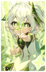 Rule 34 | + +, 1girl, border, bow, bug, butterfly, cowboy shot, detached sleeves, dress, genshin impact, green bow, green eyes, green sleeves, hair between eyes, hair bow, hand up, highres, index finger raised, insect, long hair, long sleeves, looking at viewer, mt gnsn, nahida (genshin impact), open mouth, outstretched arm, pointy ears, side ponytail, sidelocks, sleeveless, sleeveless dress, solo, white border, white dress, white hair
