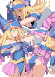 Rule 34 | 1girl, arm grab, ass, blonde hair, blue dress, blue eyes, blush, grabbing another&#039;s breast, breasts, cleavage, dark magician girl, disembodied limb, dress, from behind, gauntlets, gem, grabbing, groping, helmet, jewelry, large breasts, looking to the side, necklace, no panties, pentagram, shiseki hirame, short dress, strapless, strapless dress, yu-gi-oh!, yu-gi-oh! duel monsters