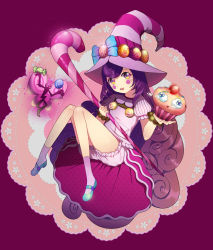 Rule 34 | 1girl, bad id, bad pixiv id, bittersweet lulu, bloomers, blush, candy, candy cane, cupcake, dress, fairy, food, hat, kneehighs, knees together feet apart, league of legends, lollipop, long hair, lulu (league of legends), mary janes, mirei, open mouth, pix (league of legends), purple hair, shoes, socks, staff, tears, underwear, very long hair, witch hat, yellow eyes