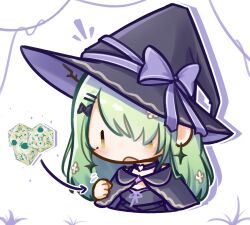 Rule 34 | asymmetrical bangs, black capelet, black choker, black dress, blush, capelet, ceres fauna, ceres fauna (goth), chibi, chibi only, choker, commentary, dice, dress, earrings, english commentary, flower, green hair, hair flower, hair ornament, hair over one eye, hand up, hat, heart, heart choker, heart o-ring, highres, hololive, hololive english, icosahedron, jewelry, long hair, mole, mole under eye, moon ldl, o-ring, o-ring choker, official alternate costume, open mouth, upper body, virtual youtuber, white background, witch, witch hat, yellow eyes, | |