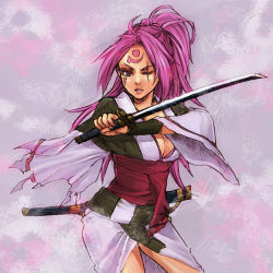 Rule 34 | 1girl, arc system works, baiken, guilty gear, hitsuki (hiidukii), katana, pink hair, scar, solo, sword, weapon, yhy03113
