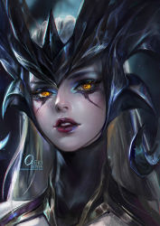 Rule 34 | 1girl, camille (league of legends), eyelashes, gradient background, highres, league of legends, lips, makeup, mascara, oreki genya, parted lips, solo, yellow eyes