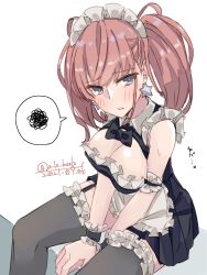 Rule 34 | 1girl, alakoala, alternate costume, apron, atlanta (kancolle), black bow, black bowtie, black dress, black thighhighs, bow, bowtie, breasts, brown hair, commentary request, dated, detached collar, dress, earrings, enmaided, frilled apron, frilled thighhighs, frills, garter straps, grey eyes, highres, jewelry, kantai collection, large breasts, long hair, looking at viewer, maid, maid headdress, one-hour drawing challenge, solo, spoken squiggle, squiggle, star (symbol), star earrings, thighhighs, twitter username, two side up, waist apron, white apron