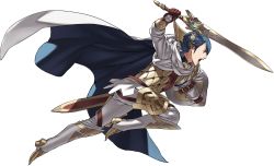 Rule 34 | 1boy, alfonse (fire emblem), armor, blue eyes, blue hair, boots, cape, fire emblem, fire emblem heroes, full body, gloves, gradient hair, highres, holding, holding weapon, knee boots, kozaki yuusuke, male focus, multicolored hair, nintendo, official art, pants, scale armor, sheath, shield, solo, sword, transparent background, weapon