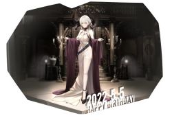Rule 34 | 1girl, absurdres, arknights, bare shoulders, belt, black footwear, blush, breasts, candle, cleavage cutout, closed mouth, clothing cutout, dated, dress, ear piercing, flower, full body, garter straps, grey hair, hair flower, hair ornament, happy birthday, highres, horns, indoors, lens flare, long hair, looking at viewer, mr.blackcat666, navel, navel cutout, open clothes, original, pelvic curtain, piercing, small breasts, smile, solo, stairs, standing, thighhighs, vase, w arms, white dress, white flower, white thighhighs, yellow eyes