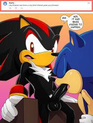 Rule 34 | 2boys, artist name, commentary, english commentary, english text, closed eyes, fellatio, highres, multiple boys, nearphotison, oral, penis, red eyes, sega, shadow the hedgehog, sonic (series), sonic the hedgehog, yaoi