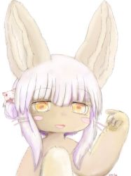 Rule 34 | 10s, artist request, brown eyes, rabbit, furry, made in abyss, nanachi (made in abyss), open mouth, short hair, white hair