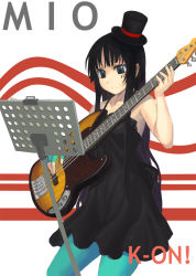 Rule 34 | 00s, 1girl, akiyama mio, bad id, bad pixiv id, bass guitar, black hair, blue pantyhose, blunt bangs, don&#039;t say &quot;lazy&quot;, dress, guitar, hat, hime cut, instrument, k-on!, long hair, mini hat, mini top hat, music stand, pantyhose, shirajira, solo, top hat