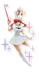 Rule 34 | 10s, 1girl, ankle wings, baton, conductor baton, boots, dress, hat, highres, iconny, jakuzure nonon, kill la kill, knee boots, pink eyes, pink hair, puffy short sleeves, puffy sleeves, shako cap, short sleeves, skull, solo, winged hat, wings, wrist cuffs