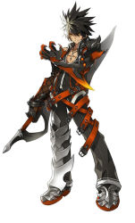 Rule 34 | 1boy, armor, belt, black hair, black pants, blackjd83, claws, elsword, full body, gloves, jewelry, male focus, mechanical arms, multicolored hair, necklace, official art, pants, raven cronwell, reckless fist (elsword), reverse grip, serious, shirt, shoes, single mechanical arm, solo, spiked hair, standing, streaked hair, sword, two-tone hair, weapon, white background, white hair, yellow eyes