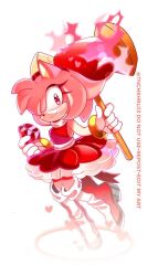 Rule 34 | 1girl, alternate eye color, amy rose, animal ears, animal nose, artist name, bare shoulders, belt, boots, bracelet, breasts, chaos emerald, closed mouth, dress, eyelashes, flying, furry, furry female, gem, gloves, gold bracelet, hairband, hammer, hands up, heart, heart in eye, hedgehog ears, hedgehog girl, hedgehog tail, high heels, holding, holding gem, holding hammer, holding weapon, jewelry, looking at viewer, medium breasts, multicolored footwear, toy hammer, pink fur, pink gemstone, red dress, red eyes, red footwear, red hairband, simple background, sleeveless, sleeveless dress, smile, solo, sonic (series), sucho, symbol in eye, tail, weapon, white background, white belt, white footwear, white gloves
