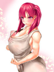 Rule 34 | 1girl, bare shoulders, breasts, covered erect nipples, curvy, female focus, huge breasts, huge nipples, magi the labyrinth of magic, morgiana, nipples, perky breasts, profile, puffy nipples, red eyes, red hair, see-through, seinto (metameter), solo, twintails, veins, veiny breasts