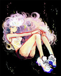 Rule 34 | 1girl, casual, den, floating, long hair, multicolored hair, purple hair, ran to haiiro no sekai, solo, uruma ran, white hair
