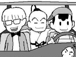 Rule 34 | 3boys, animated, animated gif, blouse, bonus-kun (artist), car, child, doseisan, dougi, easytoon (medium), flipnote, flipnote studio, flipnote studio (medium), greyscale, jeff andonuts, left-hand drive, lowres, male focus, meme, monochrome, mother (game), mother 2, motor vehicle, multiple boys, ness (mother 2), nintendo, parody, poo (mother 2), roxbury, saturday night live, shirt, striped clothes, striped shirt, teeth, upper teeth only, vehicle, what is love (meme)