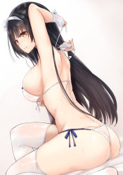 Rule 34 | 1girl, armpits, bikini, black hair, breasts, from side, girls&#039; frontline, highres, large breasts, long hair, md5 mismatch, neneru, official alternate costume, resolution mismatch, see-through, side-tie bikini bottom, sitting, solo, source smaller, swimsuit, thighhighs, thighs, type 95 (girls&#039; frontline), type 95 (summer cicada) (girls&#039; frontline), white background, white bikini, white thighhighs