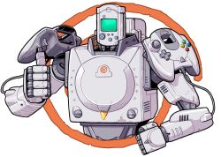 Rule 34 | cable, cameron sewell, clenched hand, commentary, controller, english commentary, game console, highres, joystick, looking at viewer, mecha, mechanization, no humans, original, robot, sega dreamcast, solo, thumbs up