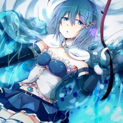 Rule 34 | 10s, 1girl, armband, belt, blue eyes, blue hair, cape, collarbone, fortissimo, gloves, hair ornament, hairclip, kinoope, lying, magical girl, mahou shoujo madoka magica, mahou shoujo madoka magica (anime), mahou shoujo madoka magica movie 1 &amp; 2, matching hair/eyes, miki sayaka, musical note, musical note hair ornament, partially submerged, ribbon, solo, soul gem, tears, thighhighs, water, zettai ryouiki