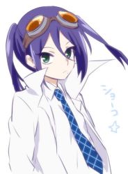 Rule 34 | 10s, 1girl, goggles, goggles on head, green eyes, ica, kyousougiga, lowres, necktie, professor shouko, solo, twintails