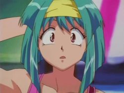 Rule 34 | 1990s (style), 1girl, animated, animated gif, arm behind head, arm up, breasts, burn-up, burn-up excess, cleavage, collarbone, female focus, green hair, hairband, jinguu maya, large breasts, looking at viewer, outdoors, pov, reaching, red eyes, retro artstyle, short hair, solo focus, staring, tank top, wide-eyed