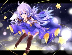 Rule 34 | 1girl, :d, ahoge, azur lane, black thighhighs, commentary request, cosplay, detached sleeves, dress, highres, leaning forward, light purple hair, long hair, looking at viewer, low twintails, nanaume (shichimi tougarashi), open mouth, pegasus, purple dress, purple eyes, smile, solo, thighhighs, twintails, unicorn, unicorn (azur lane), unicorn (little star songstress) (azur lane), vocaloid, vocanese, xingchen, xingchen (cosplay), zettai ryouiki