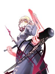 Rule 34 | 1girl, blonde hair, bloodline, braid, dress, elf, iotower, jewelry, looking at viewer, non-web source, one eye closed, pointy ears, ring, ruthtria (bloodline), scythe, skeletal arm, transparent background, wizard, yellow eyes