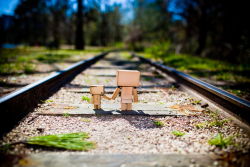 Rule 34 | danboo, day, figure, full body, holding hands, highres, minimized, outdoors, railroad tracks, source request, toy, yotsubato!