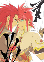 Rule 34 | 00s, 2boys, 710 (artist), asch (tales), bad id, bad pixiv id, gloves, green eyes, long hair, luke fon fabre, male focus, multiple boys, red hair, source request, surcoat, tales of (series), tales of the abyss, upper body, white background