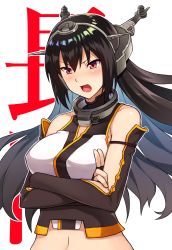 Rule 34 | 10s, 1girl, aa-rance, black hair, crossed arms, gloves, headgear, highres, kantai collection, long hair, nagato (kancolle), open mouth, red eyes, solo