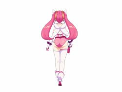 Rule 34 | 1girl, animated, animated gif, ass, ass shake, boots, elbow gloves, gloves, gun, hair ornament, hip focus, holster, holstered, leotard, long hair, magical angel fairy heart, official art, pink hair, solo, strapless, strapless leotard, thighhighs, twintails, umai neko, walking, weapon, white gloves, white thighhighs