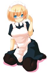 Rule 34 | akatsuki (akatsukishiki), blonde hair, blue eyes, glasses, highres, maid, maid headdress, pantyhose, short hair, solo