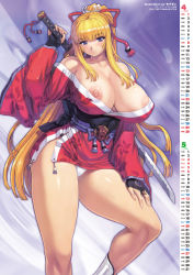 Rule 34 | 1girl, bare shoulders, breasts, clothes down, comic unreal, dress, fingerless gloves, gloves, highres, japanese clothes, jewelry, kimono, large breasts, long hair, mogudan, nipple slip, nipples, off shoulder, panties, ponytail, purple eyes, short dress, short kimono, sidelocks, solo, sword, underwear, very long hair, weapon