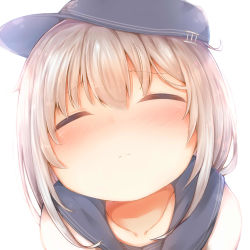 Rule 34 | 10s, 1girl, absurdres, anchor symbol, blush, close-up, closed eyes, commentary request, flat cap, hat, hibiki (kancolle), highres, kantai collection, sailor collar, solo, sorahachi (sora823), white background