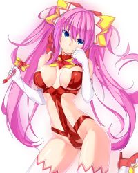 Rule 34 | 1girl, ban (bannyata), bare shoulders, blue eyes, bow, breasts, character request, elbow gloves, gloves, hair bow, hengen seijo sister guardian, high heels, highres, large breasts, looking at viewer, magical girl, pink hair, revealing clothes, shoes, smile, solo, thighhighs, twintails, wand, white gloves, white thighhighs
