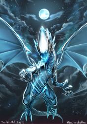 Rule 34 | blue-eyes white dragon, blue eyes, dragon, duel monster, full moon, highres, iltusa, monster, moon, outdoors, sky, yu-gi-oh!, yu-gi-oh! duel monsters