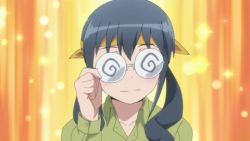 animated animated_gif black_hair blue_hair blush flower glasses green_eyes lowres makishima_saori ore_no_imouto_ga_konna_ni_kawaii_wake_ga_nai smile transformation twintails