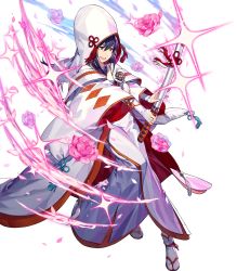 Rule 34 | 1girl, alternate costume, blue hair, brown eyes, cape, female focus, fire emblem, fire emblem fates, fire emblem heroes, flower, full body, highres, holding, holding sword, holding weapon, hood, japanese clothes, katana, kimono, long hair, nintendo, noy, oboro (fire emblem), official art, open mouth, petals, sandals, smile, solo, sparkle, sword, teeth, transparent background, uchikake, weapon