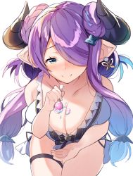 Rule 34 | 10s, 1girl, bad id, bad pixiv id, bare arms, bikini, blue eyes, braid, breasts, butterfly earrings, cleavage, closed mouth, double bun, draph, dripping, earrings, eyebrows, eyelashes, feeding, food on body, granblue fantasy, hair over one eye, holding, holding spoon, horns, huge breasts, incoming food, jewelry, lock, long hair, narmaya (granblue fantasy), narmaya (summer) (granblue fantasy), one eye covered, padlock, pointy ears, pov feeding, seiza, shade, simple background, sitting, smile, solo, spoon, swimsuit, thigh gap, ultone (neisiss), weapon, white bikini