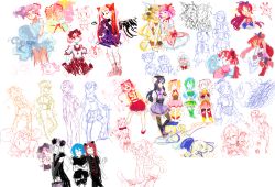 Rule 34 | akemi homura, black hair, blonde hair, blue hair, cosplay, highres, kaname madoka, magical girl, mahou shoujo madoka magica, mahou shoujo madoka magica: hangyaku no monogatari, miki sayaka, momoe nagisa, momoe nagisa (magical girl), pink hair, sakura kyoko, sakura kyoko (magical girl), school uniform, sketch, tachibana hibiki (symphogear), tomoe mami, vividgrim