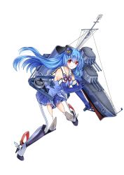 Rule 34 | 1girl, anti-aircraft, anti-aircraft gun, blue gloves, blue hair, boots, cannon, detached sleeves, elbow gloves, gloves, hat, high heel boots, high heels, highres, knee boots, machinery, mecha musume, official art, personification, pleated skirt, quincy (warship girls r), radar, red eyes, school uniform, serafuku, skirt, smile, smokestack, solo, thigh boots, thigh strap, thighhighs, turret, uss quincy (zhan jian shao nyu), warship girls r, white thighhighs, zhenming