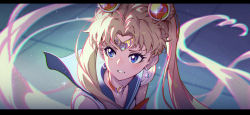 Rule 34 | 1girl, bishoujo senshi sailor moon, bishoujo senshi sailor moon s, blonde hair, blue eyes, blue sailor collar, breasts, choker, cleavage, collarbone, crescent, crescent earrings, derivative work, diadem, double bun, earrings, hair bun, heart, heart choker, highres, jewelry, letterboxed, long hair, madyy, meme, red choker, sailor collar, sailor moon, sailor moon redraw challenge (meme), sailor senshi, sailor senshi uniform, screenshot redraw, solo, tsukino usagi, twintails, upper body
