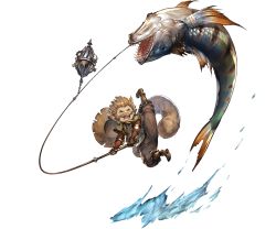 Rule 34 | 10s, 1boy, beard, boots, brown hair, facial hair, fish, fishing rod, full body, gloves, granblue fantasy, harvin, harvin, hat, male focus, minaba hideo, mustache, official art, open mouth, pointy ears, solo, teeth, transparent background, water, yodarha (granblue fantasy)