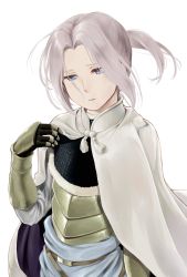 Rule 34 | armor, arslan, arslan (arslan senki), arslan senki, blue eyes, breastplate, cape, commentary request, floating hair, highres, looking at viewer, parted bangs, ponytail, simple background, standing, wa (genryusui), white background, white cape