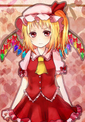 Rule 34 | 1girl, alternate wings, bad id, bad pixiv id, blonde hair, blush, bow, female focus, flandre scarlet, hat, highres, red eyes, ribbon, shromann, solo, touhou, wings