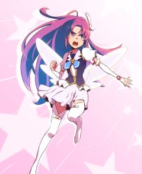 Rule 34 | 10s, 1girl, ammonio, boots, brooch, cure fortune, earrings, eyelashes, happinesscharge precure!, heart, heart brooch, highres, hikawa iona, jewelry, long hair, looking afar, magical girl, open mouth, ponytail, precure, puffy sleeves, purple eyes, purple hair, purple skirt, serious, shirt, skirt, solo, thigh boots, thighhighs, vest, white thighhighs, wide ponytail, wings, wrist cuffs, zettai ryouiki