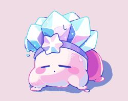 Rule 34 | amedama (akaki 4207), blush, closed eyes, copy ability, hat, ice, ice kirby, kirby, kirby (series), melting, nintendo, no humans, pink background, shadow, simple background, sparkle