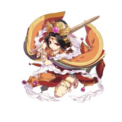 Rule 34 | 1girl, black hair, bracelet, chinese clothes, earrings, full body, hair ornament, headdress, holding, holding sword, holding weapon, honkai (series), honkai impact 3rd, jewelry, jian (weapon), jixuanyuan, official art, orange eyes, sandals, sword, thighlet, third-party source, transparent background, weapon